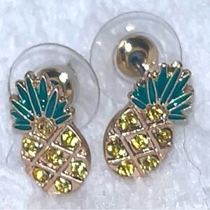 ❤️2/$15 Pineapple Sparkly Stud Earrings with Green and Gold Accents
